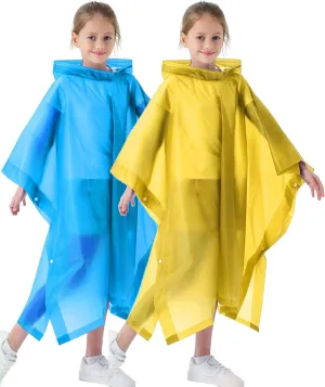 2 Pack Raincoats for Kids, Borogo Kids Rain Jacket Reusable Emergency Rain Ponchos with with Big Hood Rain Coats for Boys and Girls