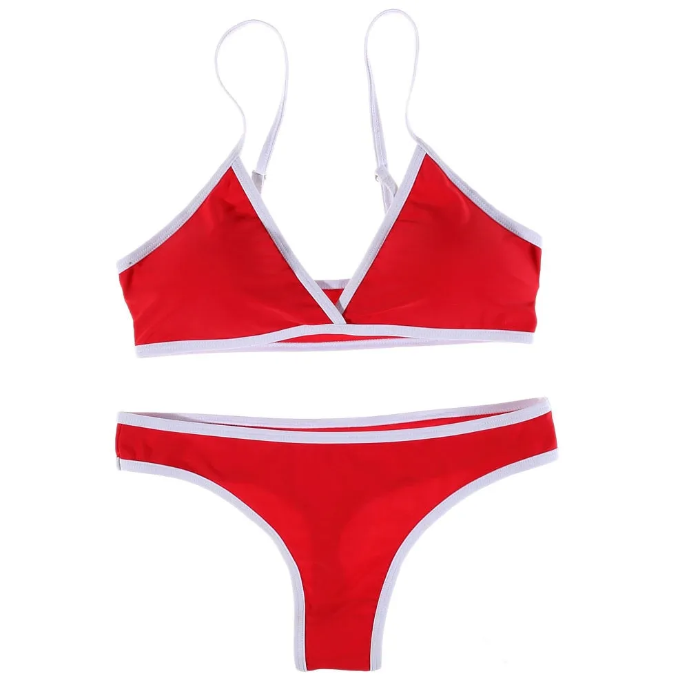 2 Piece Swimwear Push up Bathing Suit Beach Strapless Brazilian Swimsuit Sexy red G-string Thong Bikini Bra Set