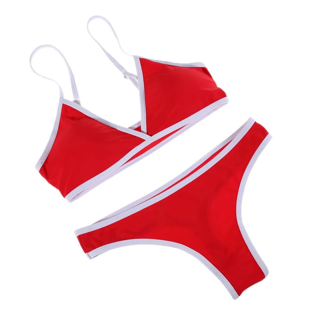 2 Piece Swimwear Push up Bathing Suit Beach Strapless Brazilian Swimsuit Sexy red G-string Thong Bikini Bra Set