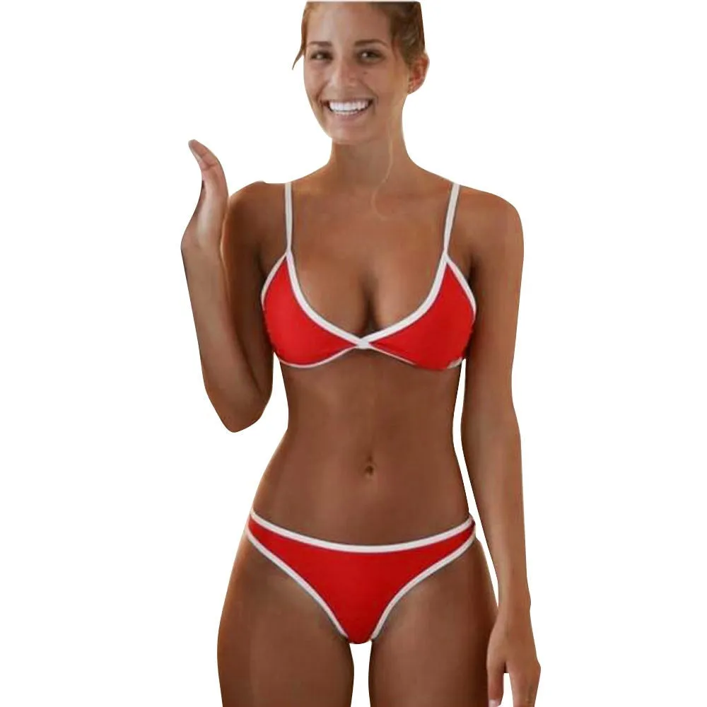 2 Piece Swimwear Push up Bathing Suit Beach Strapless Brazilian Swimsuit Sexy red G-string Thong Bikini Bra Set