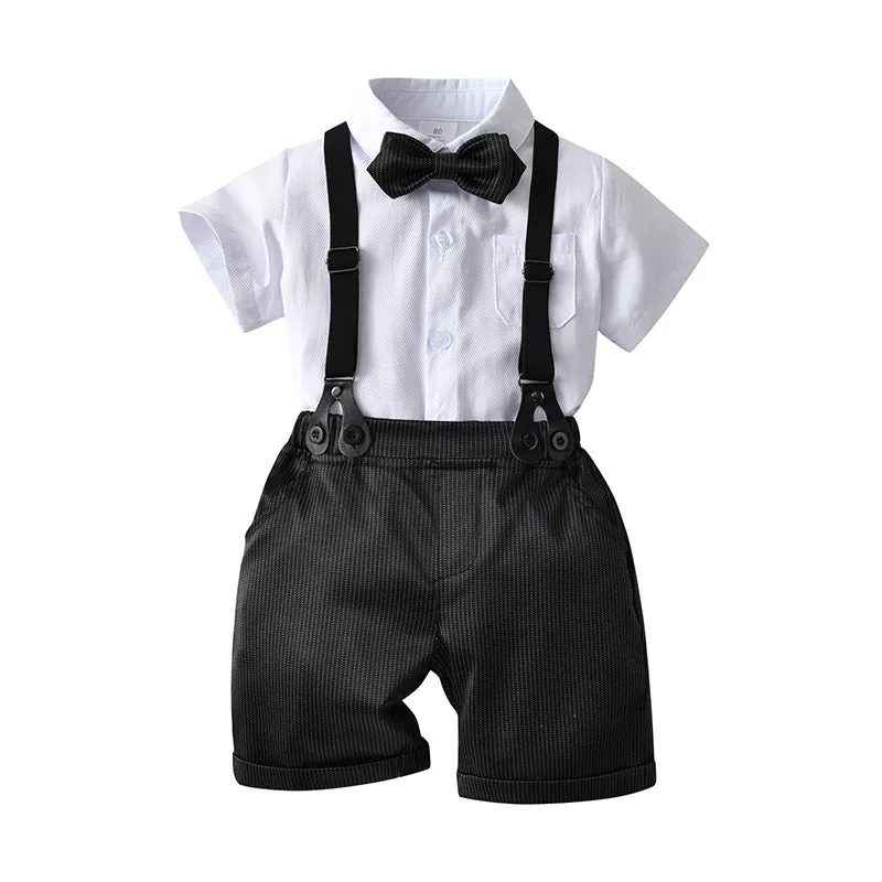 2 Pieces Set Baby Kid Boys Birthday Party Solid Color Bow Shirts And Rompers Wholesale 22092066