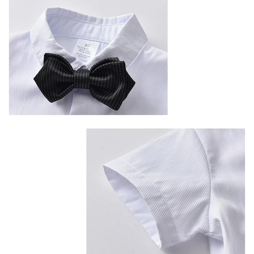 2 Pieces Set Baby Kid Boys Birthday Party Solid Color Bow Shirts And Rompers Wholesale 22092066