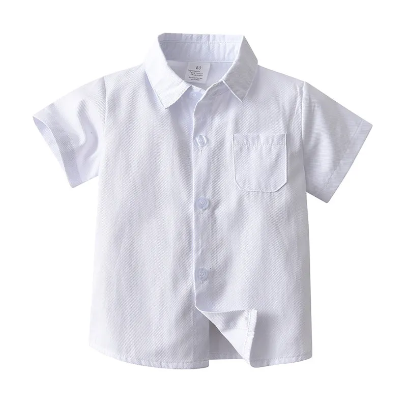 2 Pieces Set Baby Kid Boys Birthday Party Solid Color Bow Shirts And Rompers Wholesale 22092066