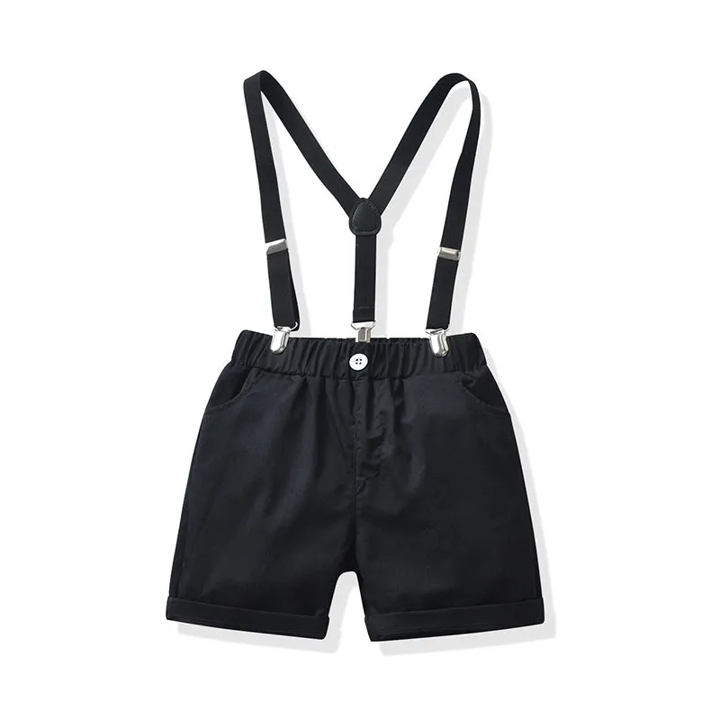 2 Pieces Set Baby Kid Boys Birthday Party Striped Bow Shirts And Solid Color Rompers Wholesale 211109215