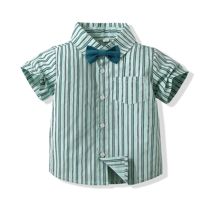 2 Pieces Set Baby Kid Boys Birthday Party Striped Bow Shirts And Solid Color Shorts Wholesale 221216221