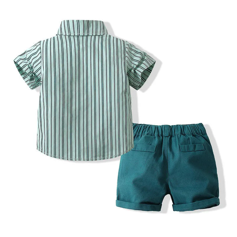 2 Pieces Set Baby Kid Boys Birthday Party Striped Bow Shirts And Solid Color Shorts Wholesale 221216221