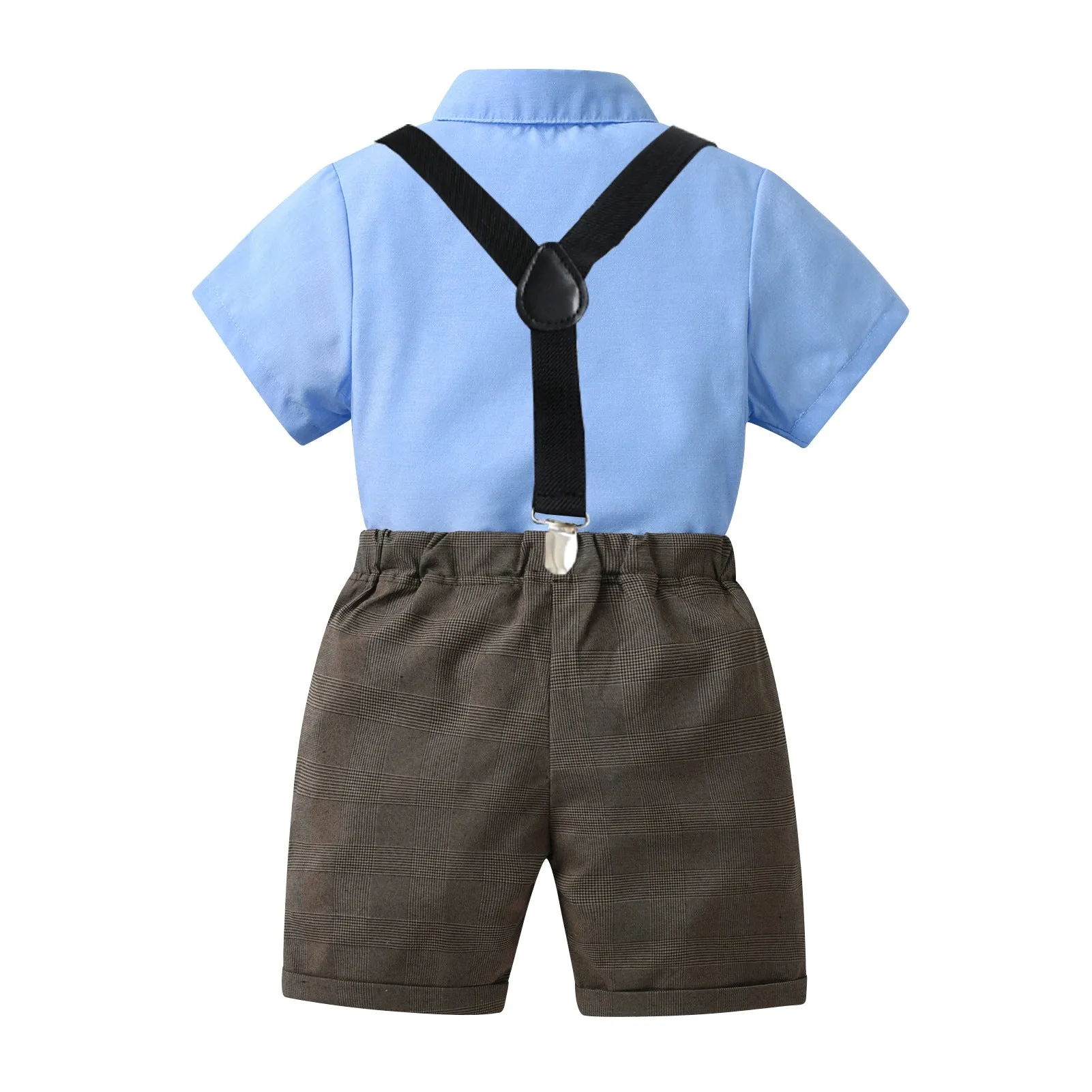 2 Pieces Set Baby Kid Boys Birthday Solid Color Bow Shirts And Checked Rompers Wholesale 230224131