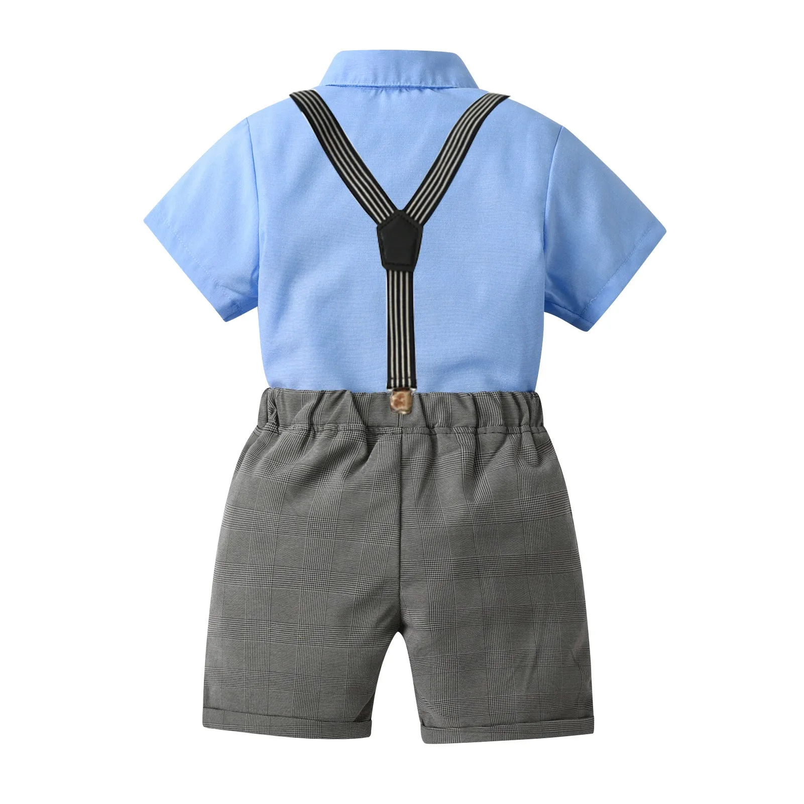 2 Pieces Set Baby Kid Boys Birthday Solid Color Bow Shirts And Checked Rompers Wholesale 230224131