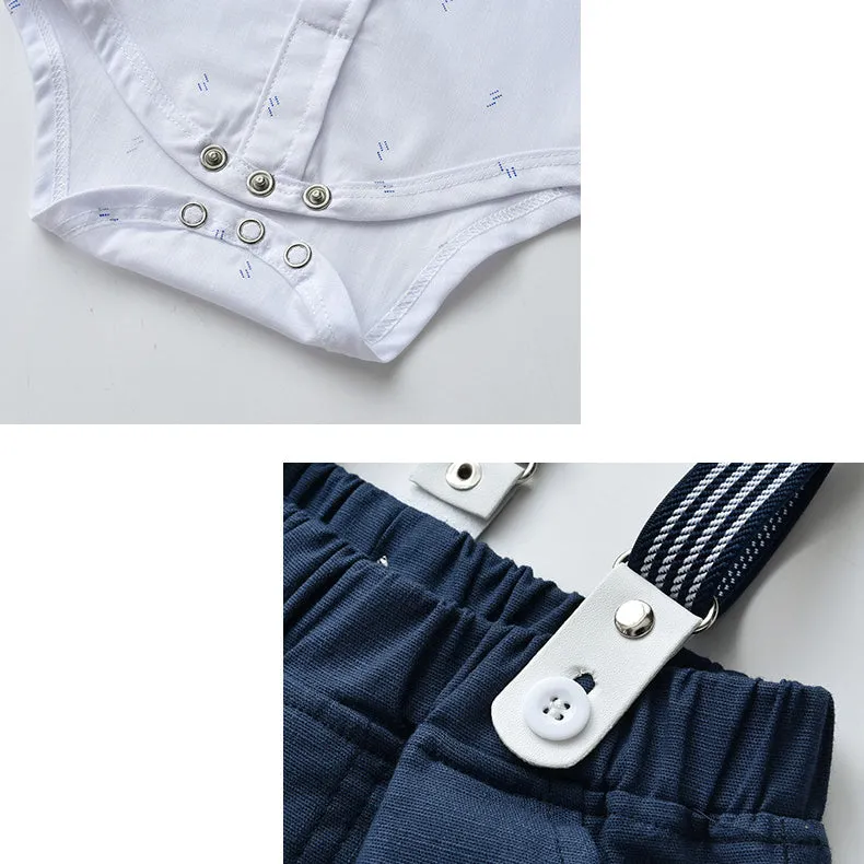 2 Pieces Set Baby Kid Boys Dressy Birthday Party Bow Print Rompers And Solid Color Jumpsuits Wholesale 220920440
