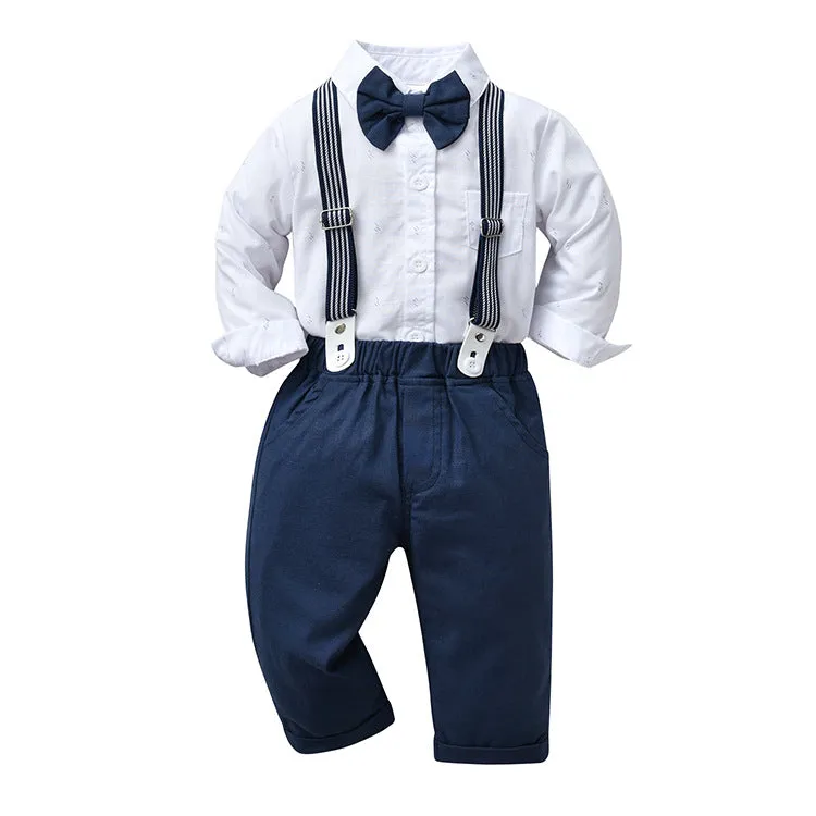 2 Pieces Set Baby Kid Boys Dressy Birthday Party Bow Print Rompers And Solid Color Jumpsuits Wholesale 220920440