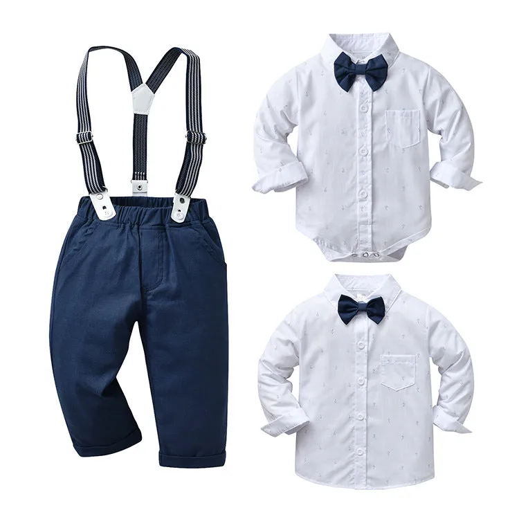 2 Pieces Set Baby Kid Boys Dressy Birthday Party Bow Print Rompers And Solid Color Jumpsuits Wholesale 220920440