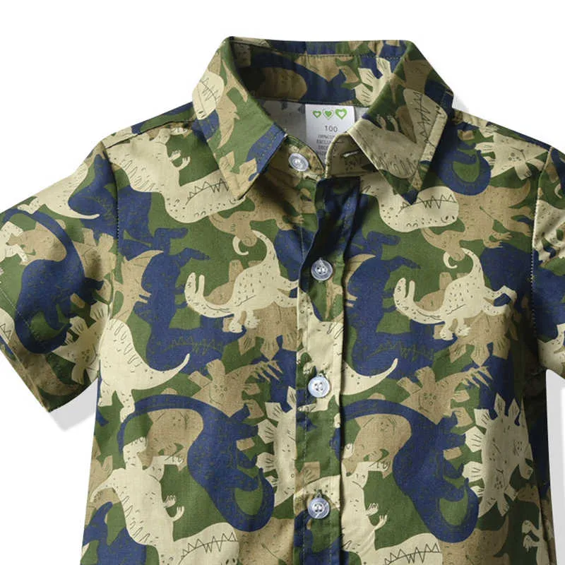 2 Pieces Set Baby Kid Boys Dressy Birthday Party Dinosaur Camo Bow Print Shirts And Solid Color Rompers Wholesale 211109529