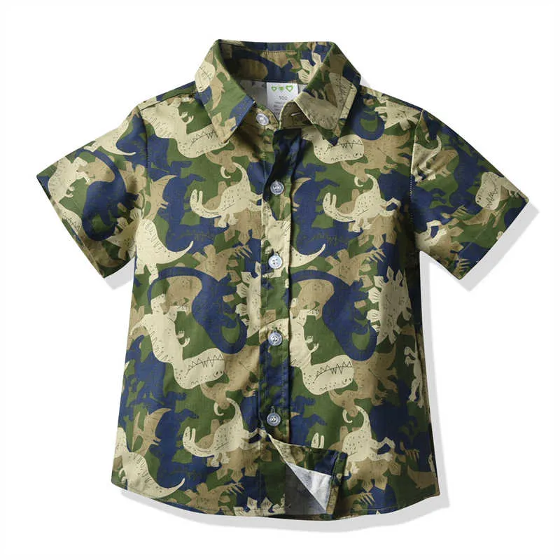2 Pieces Set Baby Kid Boys Dressy Birthday Party Dinosaur Camo Bow Print Shirts And Solid Color Rompers Wholesale 211109529