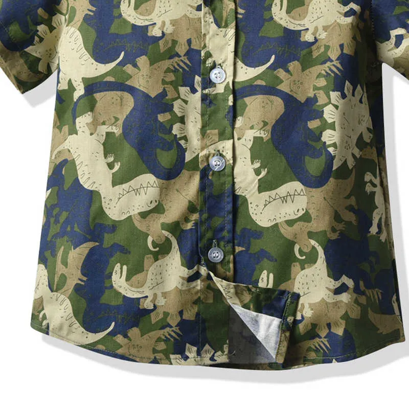 2 Pieces Set Baby Kid Boys Dressy Birthday Party Dinosaur Camo Bow Print Shirts And Solid Color Rompers Wholesale 211109529