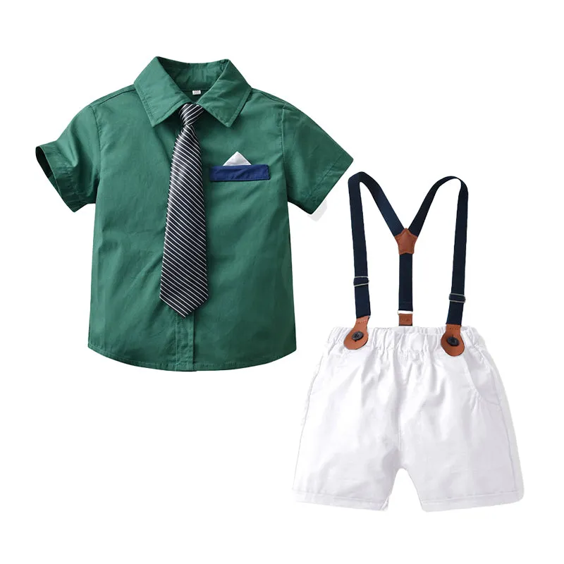 2 Pieces Set Baby Kid Boys Dressy Solid Color Bow Shirts And Shorts Suits Wholesale 220531631