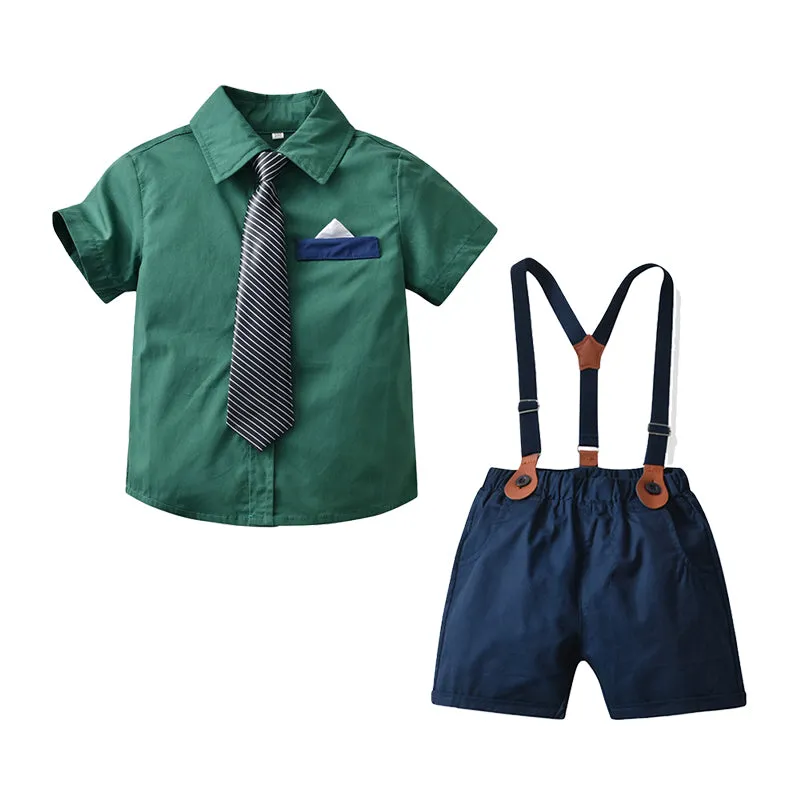 2 Pieces Set Baby Kid Boys Dressy Solid Color Bow Shirts And Shorts Suits Wholesale 220531631