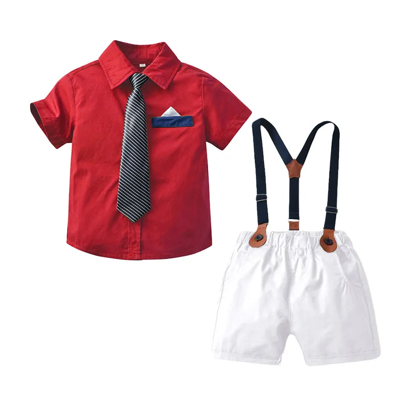 2 Pieces Set Baby Kid Boys Dressy Solid Color Bow Shirts And Shorts Suits Wholesale 220531631