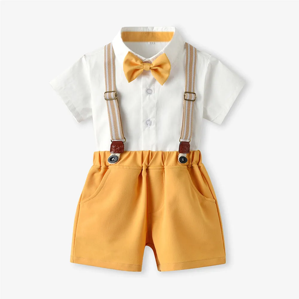 2 Pieces Set Baby Kid Boys Solid Color Bow Shirts And Shorts Wholesale 220407171