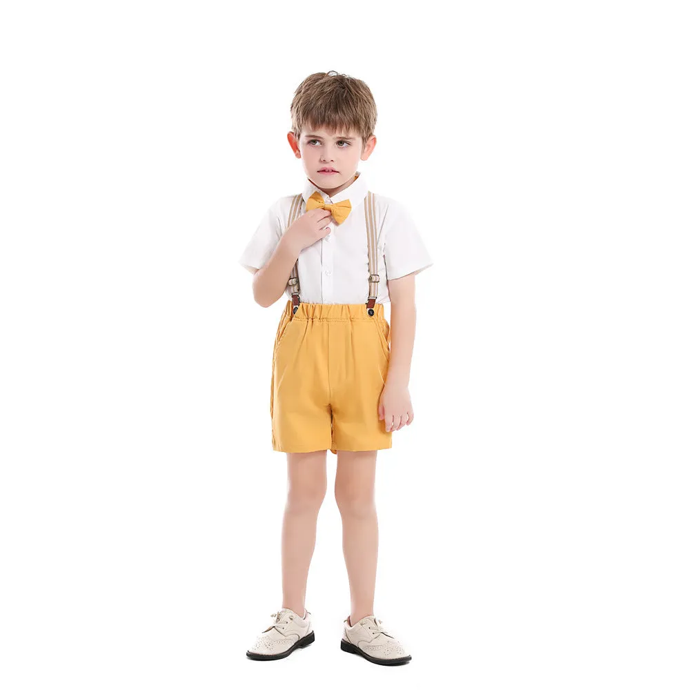 2 Pieces Set Baby Kid Boys Solid Color Bow Shirts And Shorts Wholesale 220407171