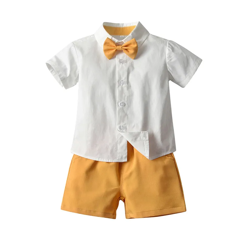 2 Pieces Set Baby Kid Boys Solid Color Bow Shirts And Shorts Wholesale 220407171
