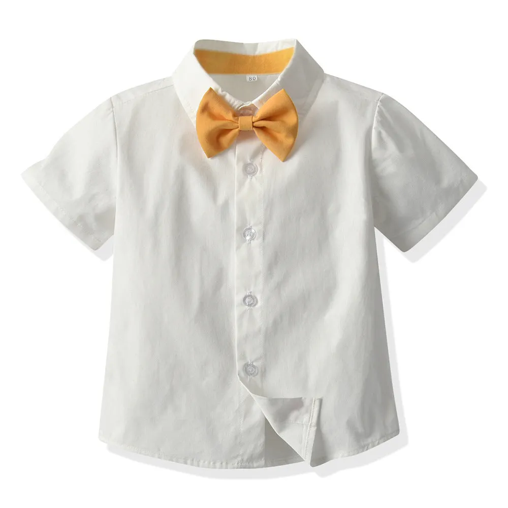 2 Pieces Set Baby Kid Boys Solid Color Bow Shirts And Shorts Wholesale 220407171