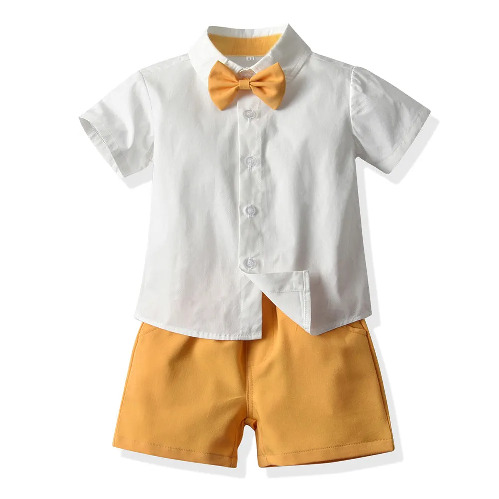 2 Pieces Set Baby Kid Boys Solid Color Bow Shirts And Shorts Wholesale 220407171