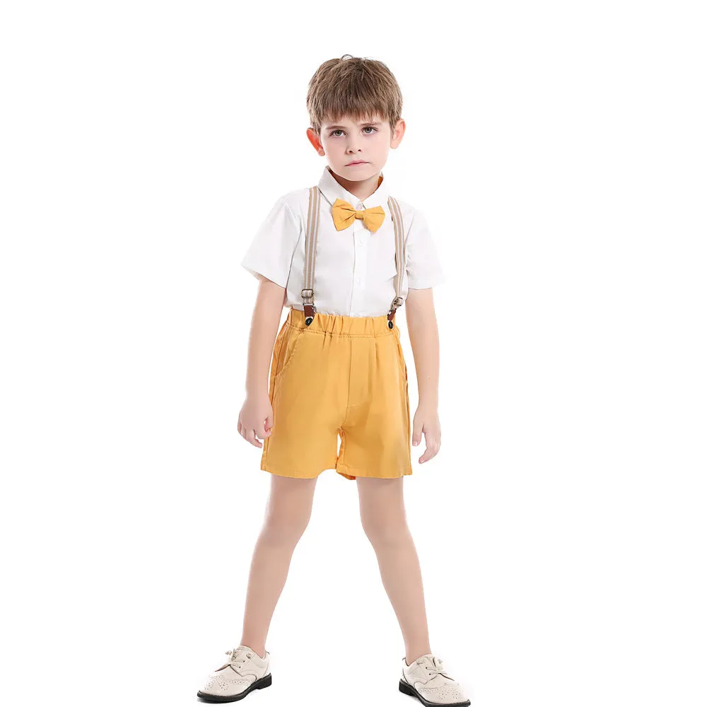2 Pieces Set Baby Kid Boys Solid Color Bow Shirts And Shorts Wholesale 220407171