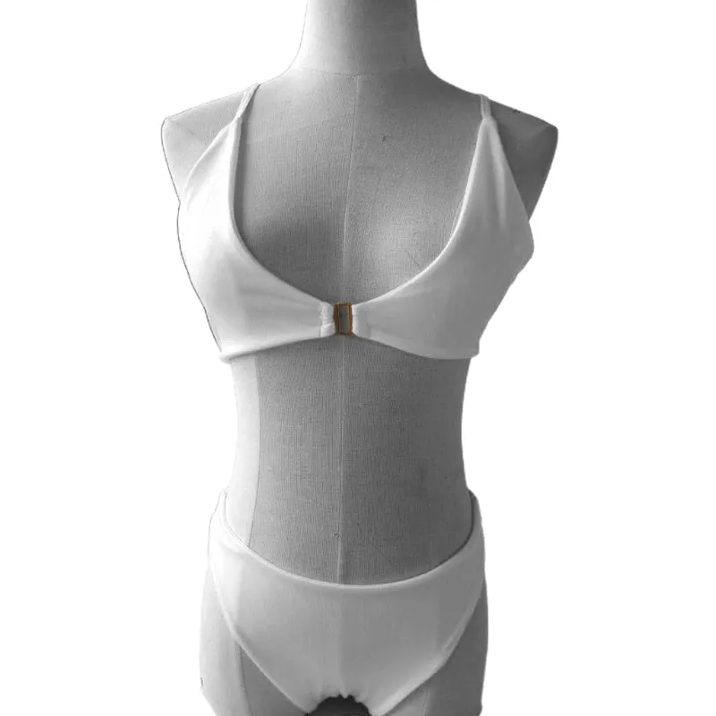 2021 Neu Eingetroffen Sexy 2 teilig Einfarbig Bikini Set Scoop Neck Metall Schnalle Vorne Badeanzug XX9D