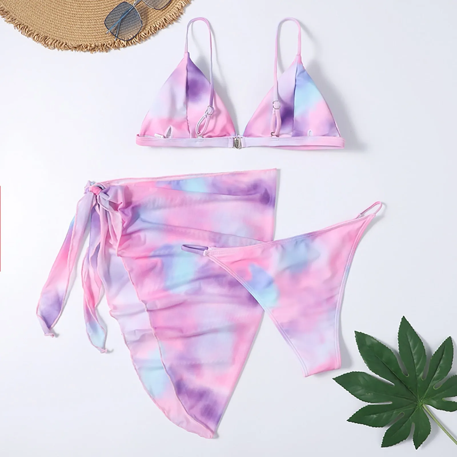 2021 Tie Dye Bedruckter Badeanzug mit hoher Taille und dreiteiliger Umschlagrock im Strick-Bikini  Mode-Badeanzug
