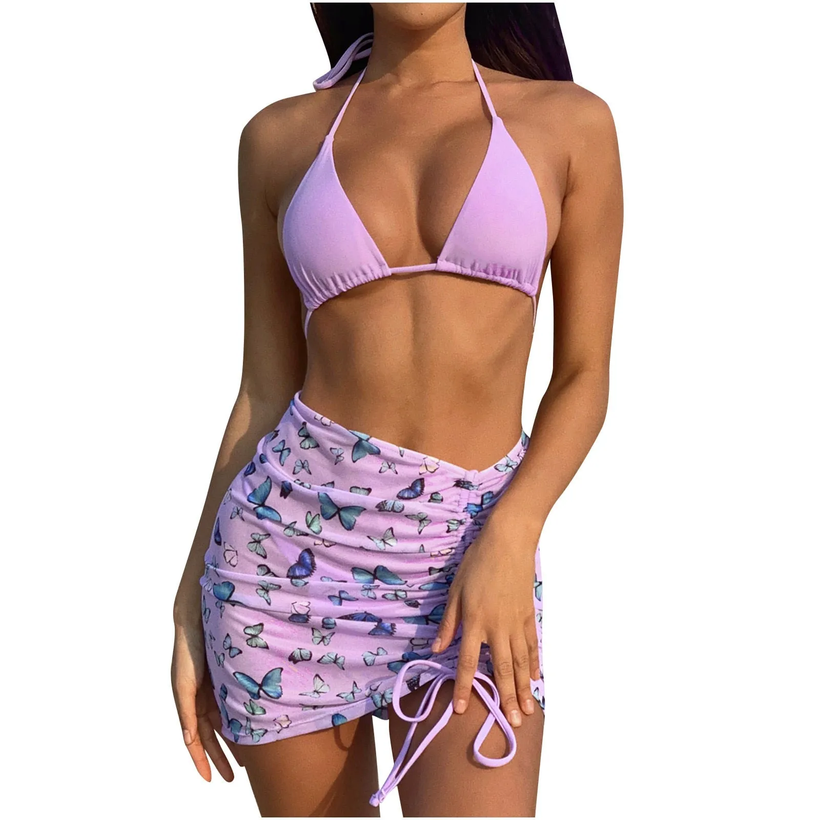 2021 Tie Dye Bedruckter Badeanzug mit hoher Taille und dreiteiliger Umschlagrock im Strick-Bikini  Mode-Badeanzug