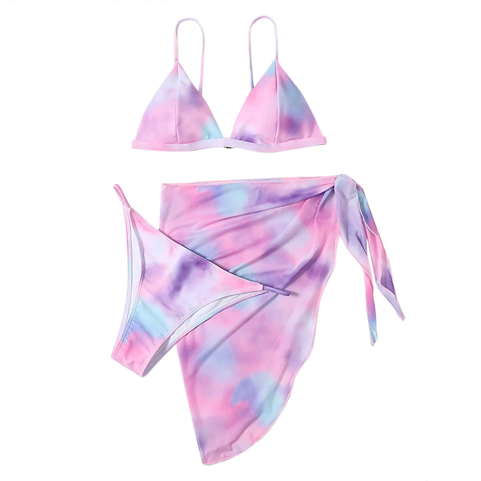 2021 Tie Dye Bedruckter Badeanzug mit hoher Taille und dreiteiliger Umschlagrock im Strick-Bikini  Mode-Badeanzug