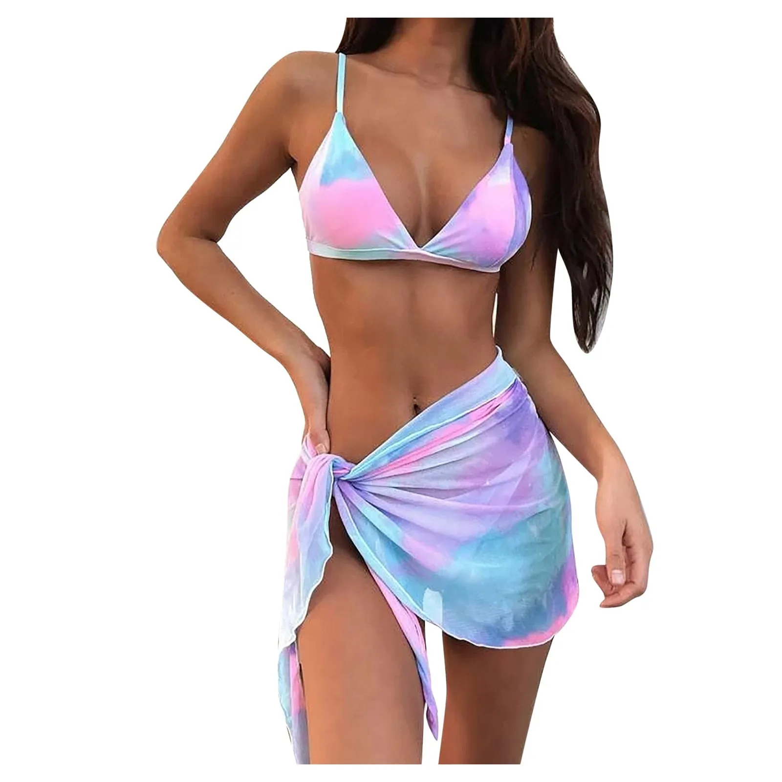 2021 Tie Dye Bedruckter Badeanzug mit hoher Taille und dreiteiliger Umschlagrock im Strick-Bikini  Mode-Badeanzug