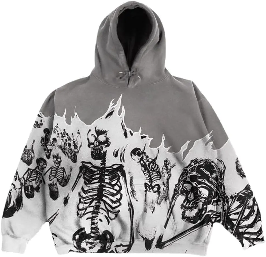 2023 Punk Jackets Streetwear Goth Oversized Zip Up Hoodie Men Women Rhinestone Y2K Spider Skeleton Hoodies