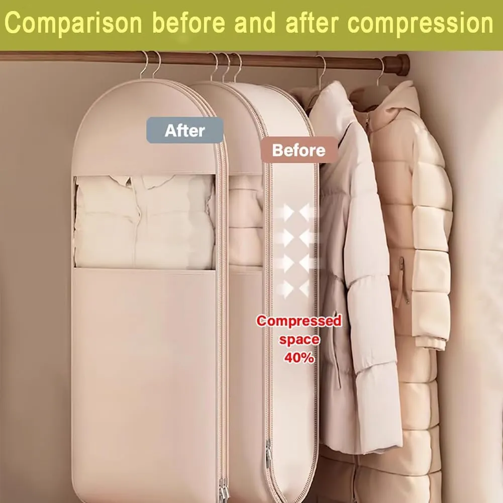 2025 Space Saving Hanging Garment Bag with Self Compression Zipper Down Coat Dust Cover Clothes Bags Transparent (Pink,M)