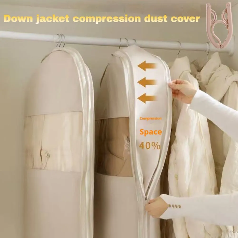 2025 Space Saving Hanging Garment Bag with Self Compression Zipper Down Coat Dust Cover Clothes Bags Transparent (Pink,M)
