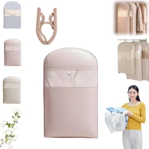 2025 Space Saving Hanging Garment Bag with Self Compression Zipper Down Coat Dust Cover Clothes Bags Transparent (Pink,M)