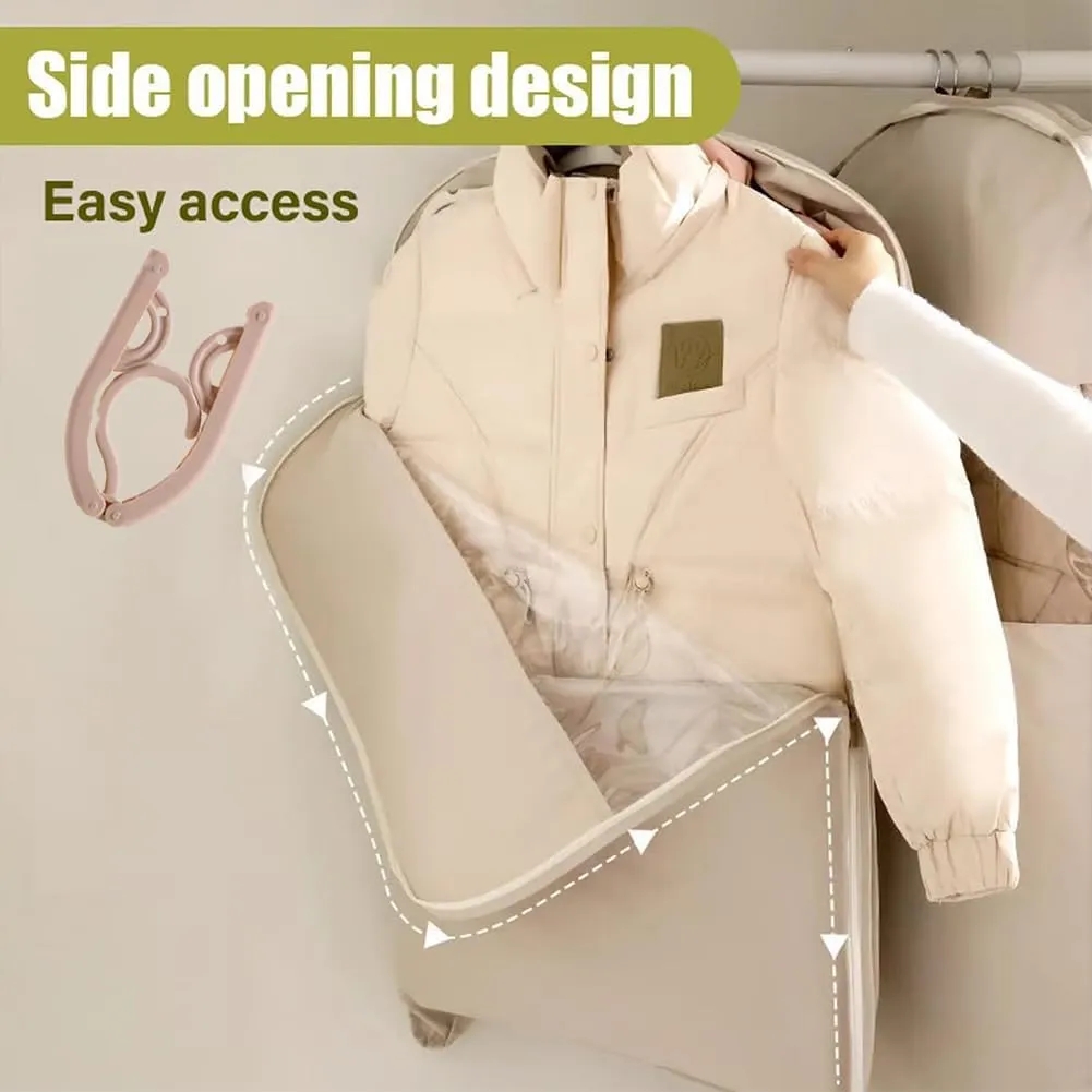 2025 Space Saving Hanging Garment Bag with Self Compression Zipper Down Coat Dust Cover Clothes Bags Transparent (Pink,M)