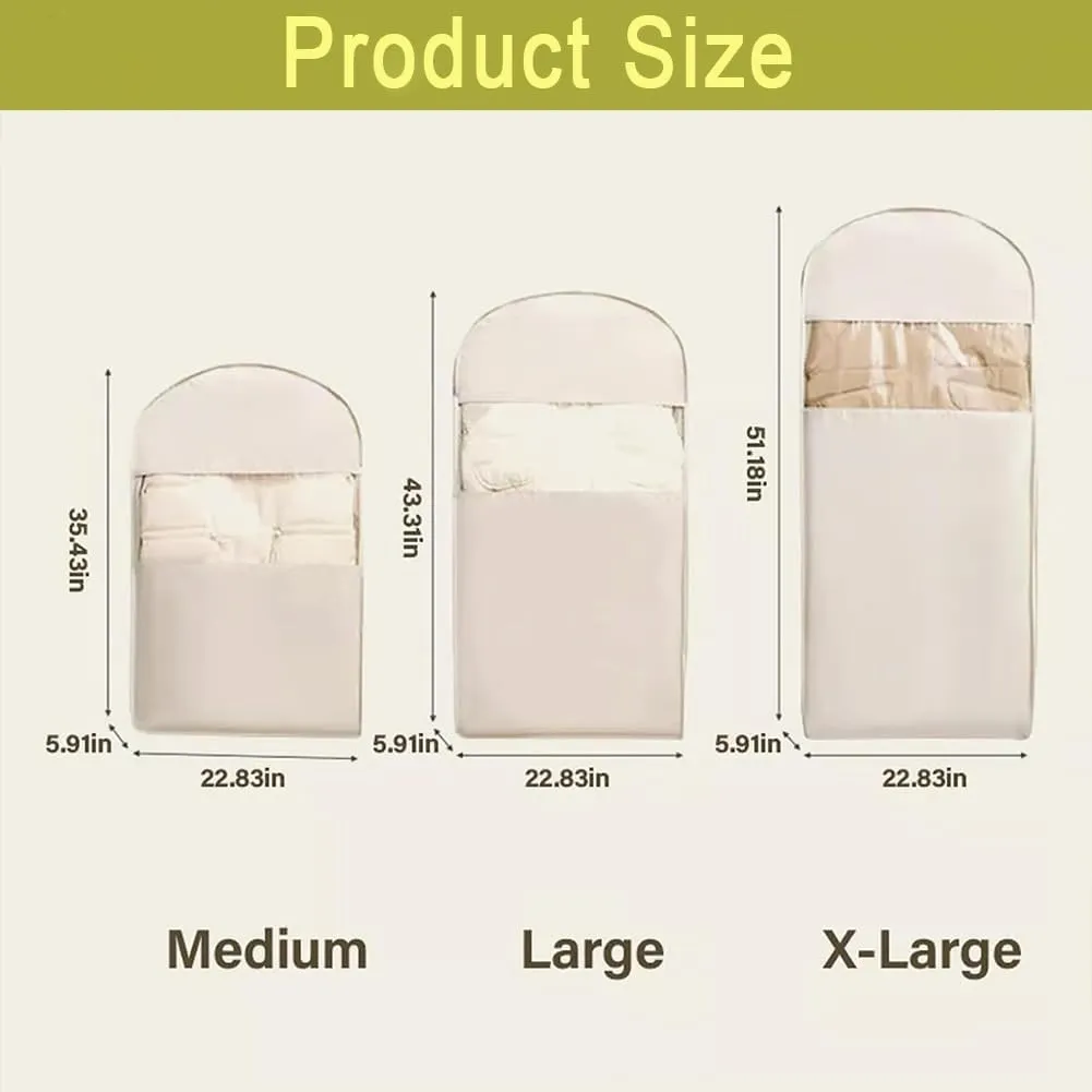 2025 Space Saving Hanging Garment Bag with Self Compression Zipper Down Coat Dust Cover Clothes Bags Transparent (Pink,M)