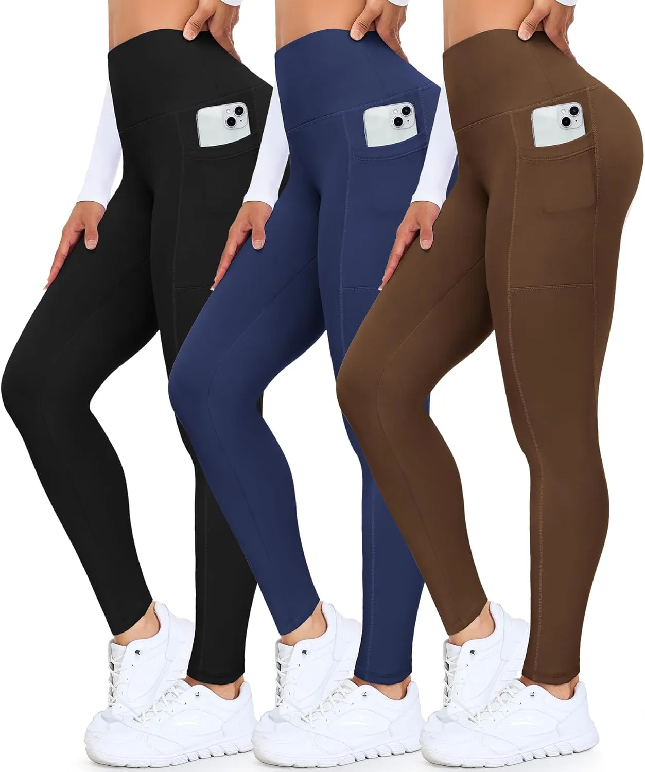 3 Packs Leggings with Pockets for Women, High Waisted Tummy Control Workout Yoga Pants