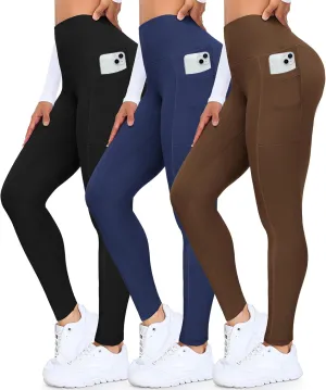 3 Packs Leggings with Pockets for Women, High Waisted Tummy Control Workout Yoga Pants