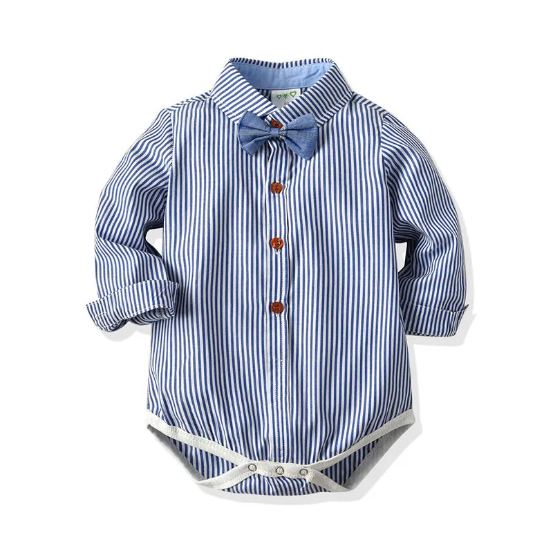 3 Pieces Set Baby Boys Birthday Party Bow Rompers Striped Vests Waistcoats And Solid Color Jumpsuits Wholesale 211109156