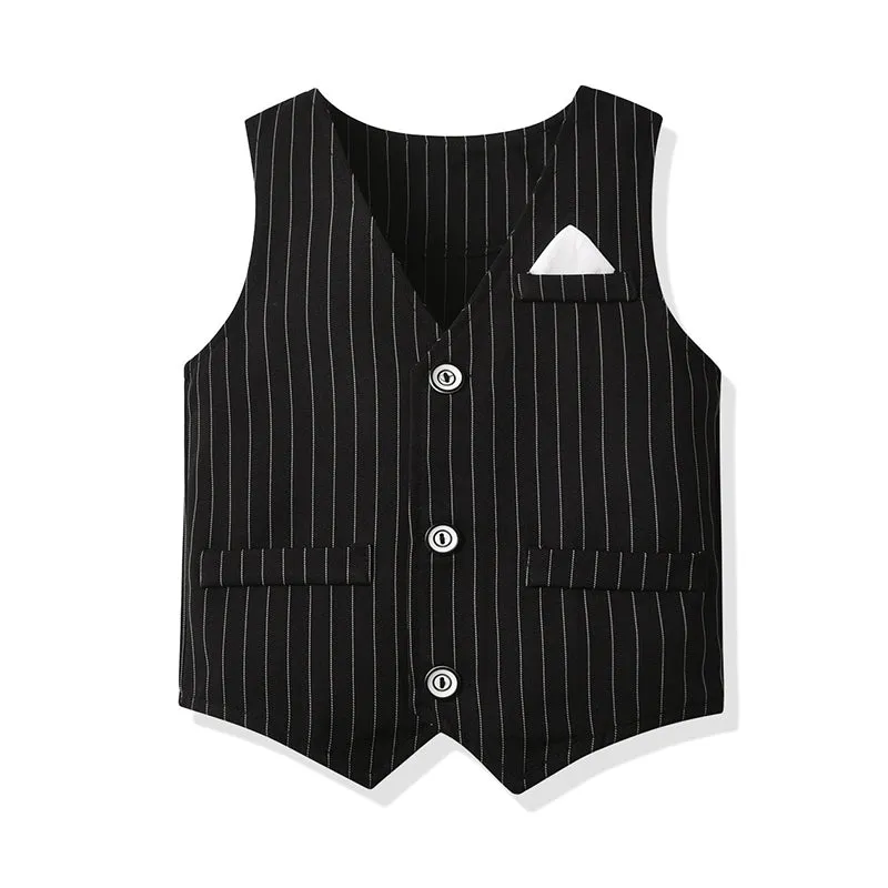 3 Pieces Set Baby Boys Birthday Party Bow Rompers Striped Vests Waistcoats And Solid Color Jumpsuits Wholesale 211109156