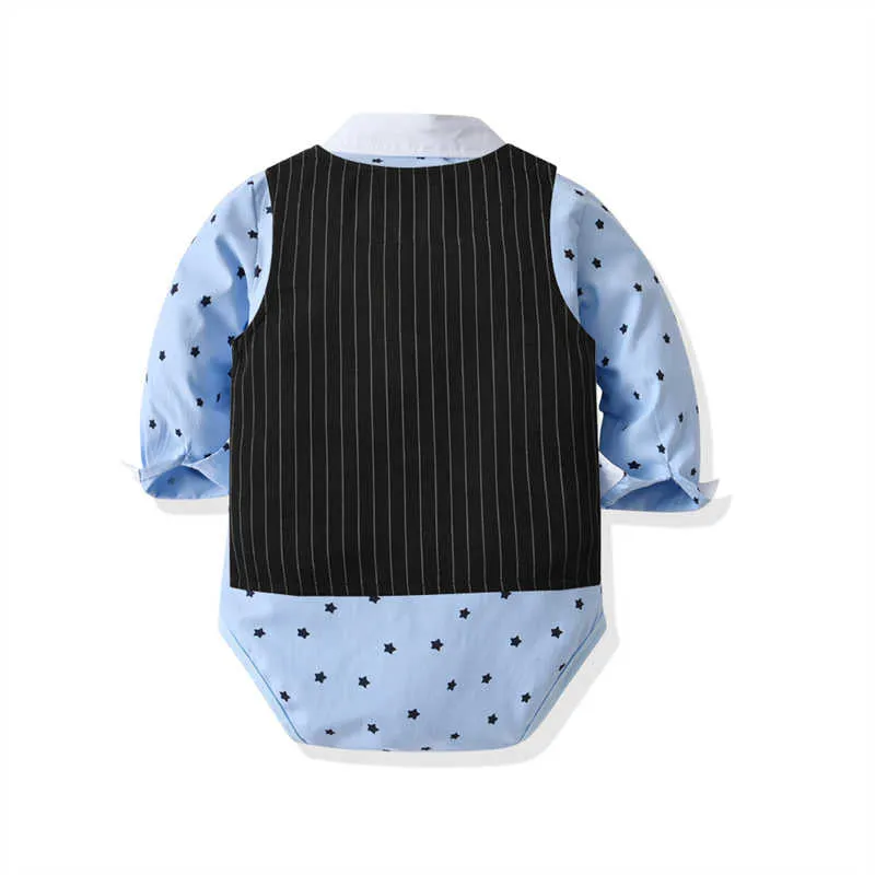 3 Pieces Set Baby Kid Boys Dressy Striped Vests Waistcoats Star Bow Jumpsuits And Suits Trousers Wholesale 211109421