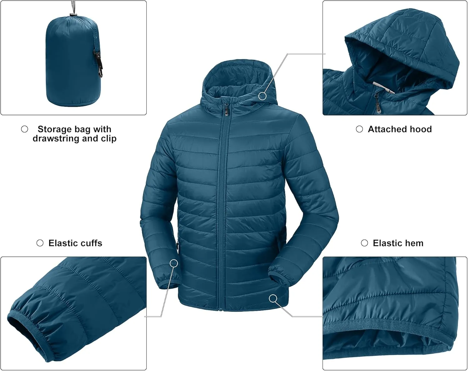 33,000ft Men's Lightweight Packable Insulated Puffer Winter Jacket with Hood, Water-Resistant Down Alternative Puffy Coat