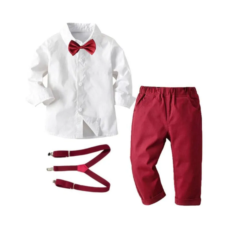 4 Pieces Set Baby Kid Boys Birthday Solid Color Bow Shirts Pants Others accessories And Hats Wholesale 221214118