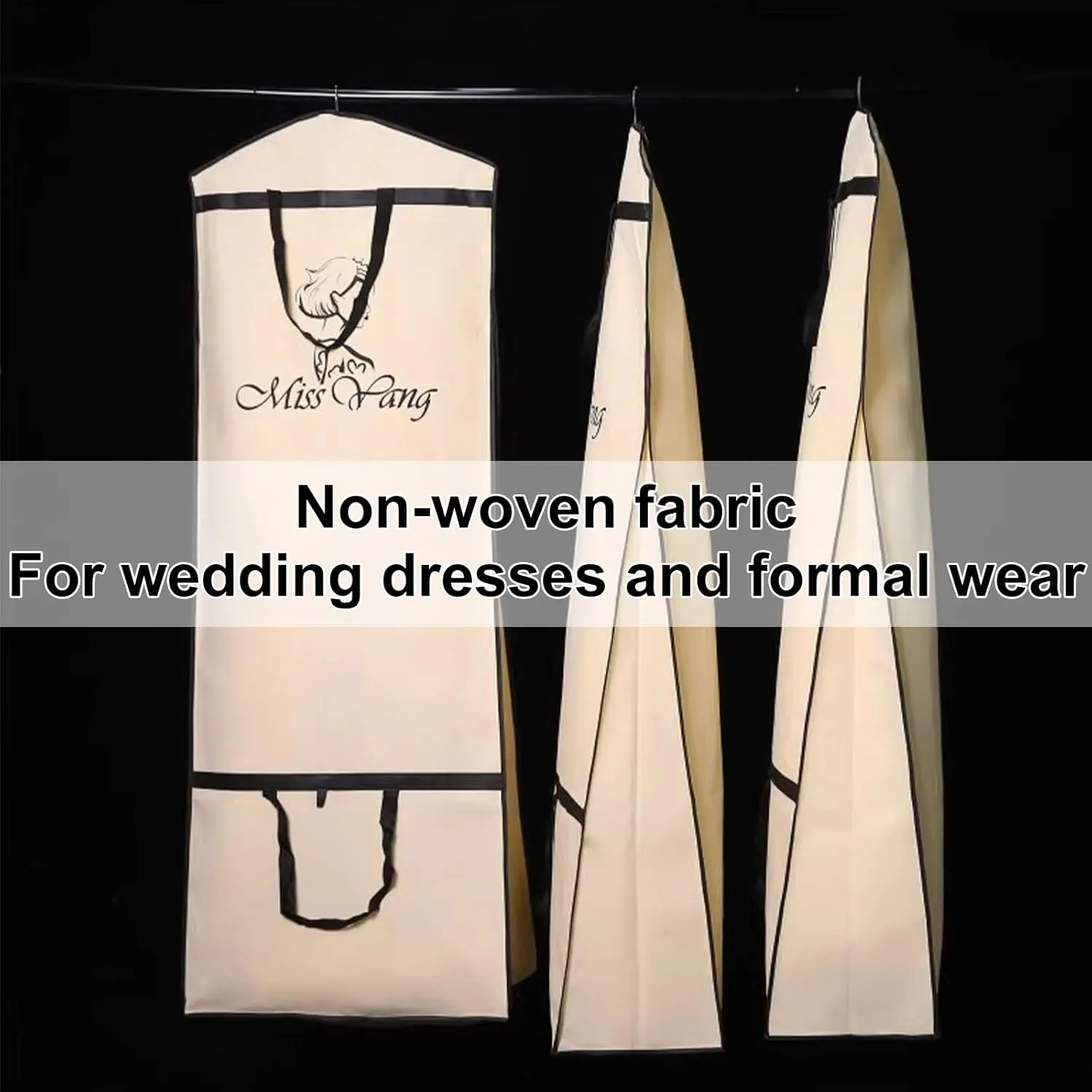 63/71IN Garment Bags for Wedding Dress, Portable Long Dress Bag, Non-Woven Fabric, for Clothes, Gowns, Coats, Suits, 2 Packs(Beige,60x30x160cm/24x12x63in)
