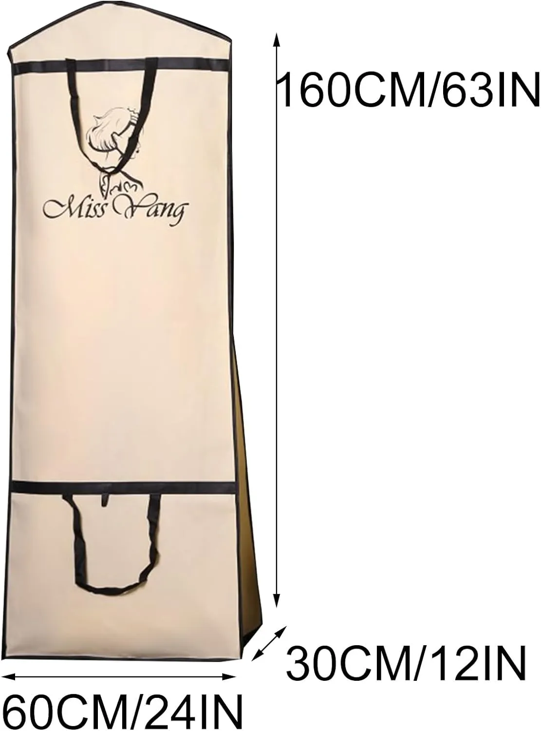 63/71IN Garment Bags for Wedding Dress, Portable Long Dress Bag, Non-Woven Fabric, for Clothes, Gowns, Coats, Suits, 2 Packs(Beige,60x30x160cm/24x12x63in)