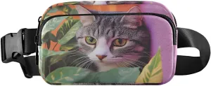 Aesthetic Cat Fanny Pack Water Resistant Waist Pack Sling Bag Purse for Women Men Travel Hiking