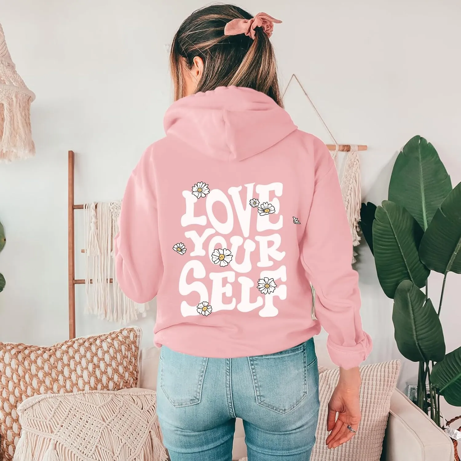Aesthetic Preppy Hoodies for Teen Girls Cute Graphic Sweatshirts Inspirational Letter Slogan Loose Fit Pullover Tops