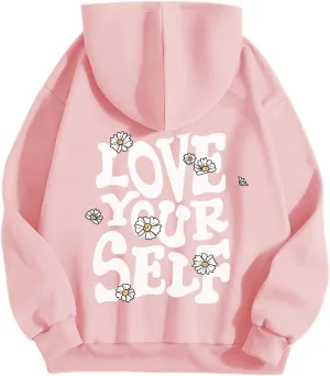 Aesthetic Preppy Hoodies for Teen Girls Cute Graphic Sweatshirts Inspirational Letter Slogan Loose Fit Pullover Tops